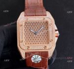 Best Cartier Santos Fully Iced Out Rose Gold Cartier Santos 100 Diamond Watch Replica 